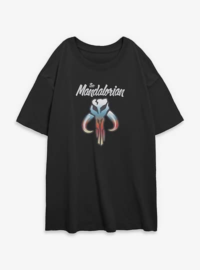 Star Wars The Mandalorian Skull Symbol Womens Oversized T-Shirt