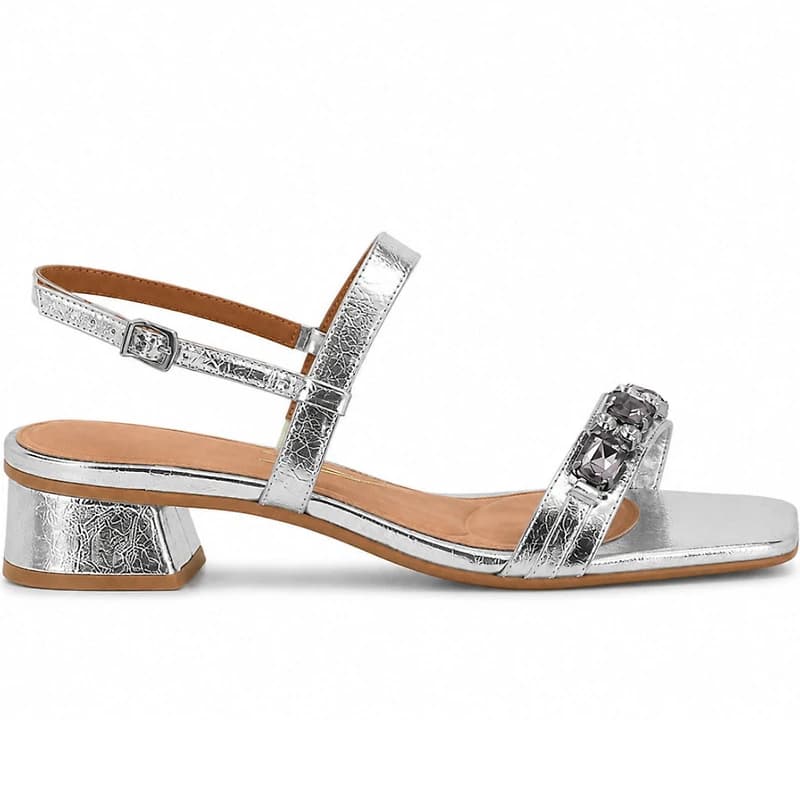 SERENIA Metallic Silver Leather & Gems