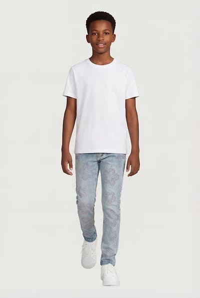 Boys Rhinestone Floral Skinny Jeans